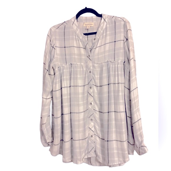 Anthropologie Cloth and Stone Plaid Gray Flannel - Picture 3 of 6